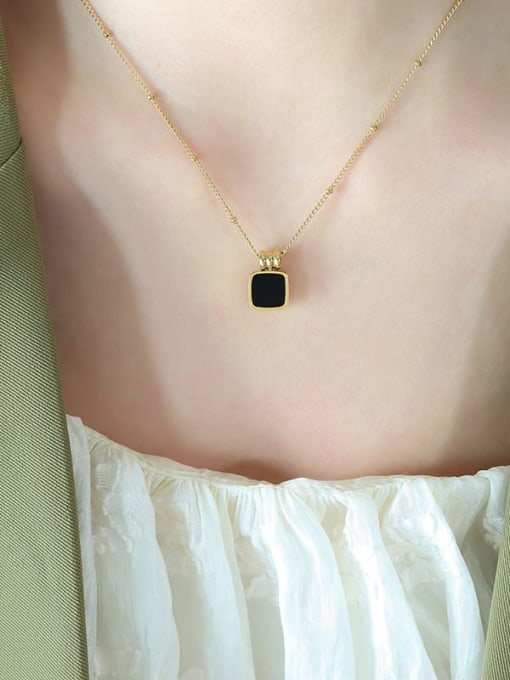 Square Enamel Gem Gold Necklace