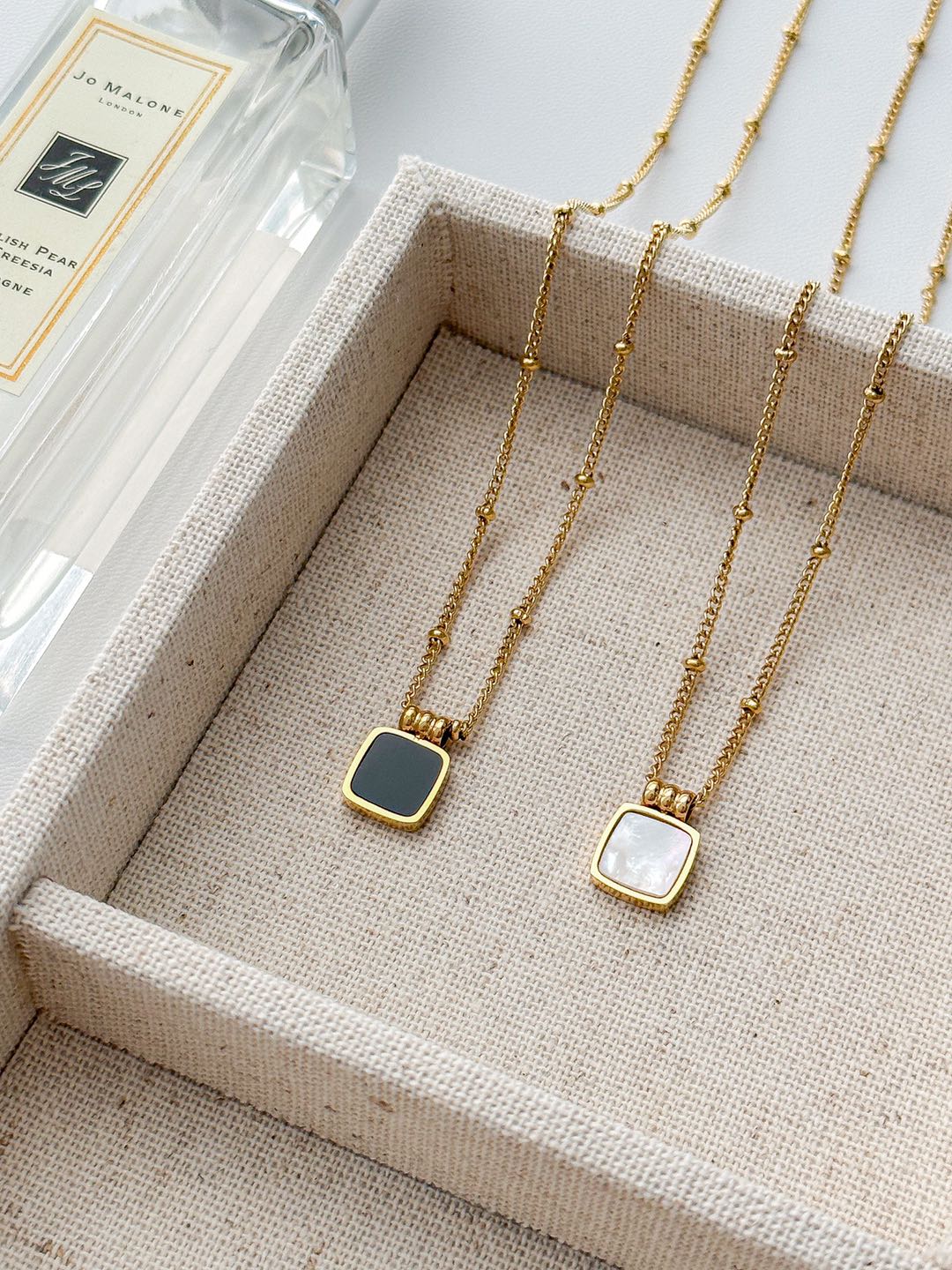 Square Enamel Gem Gold Necklace