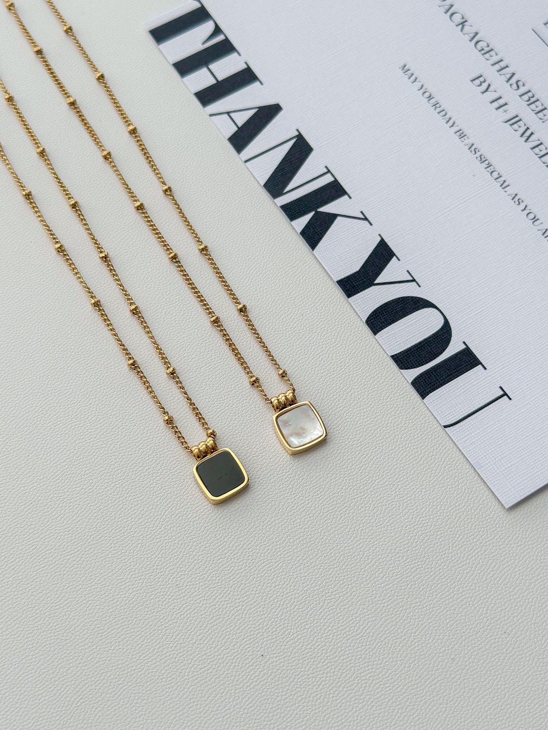 Square Enamel Gem Gold Necklace