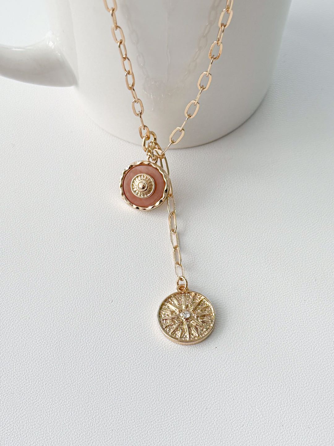 Link Chain Coin Lariat Necklace