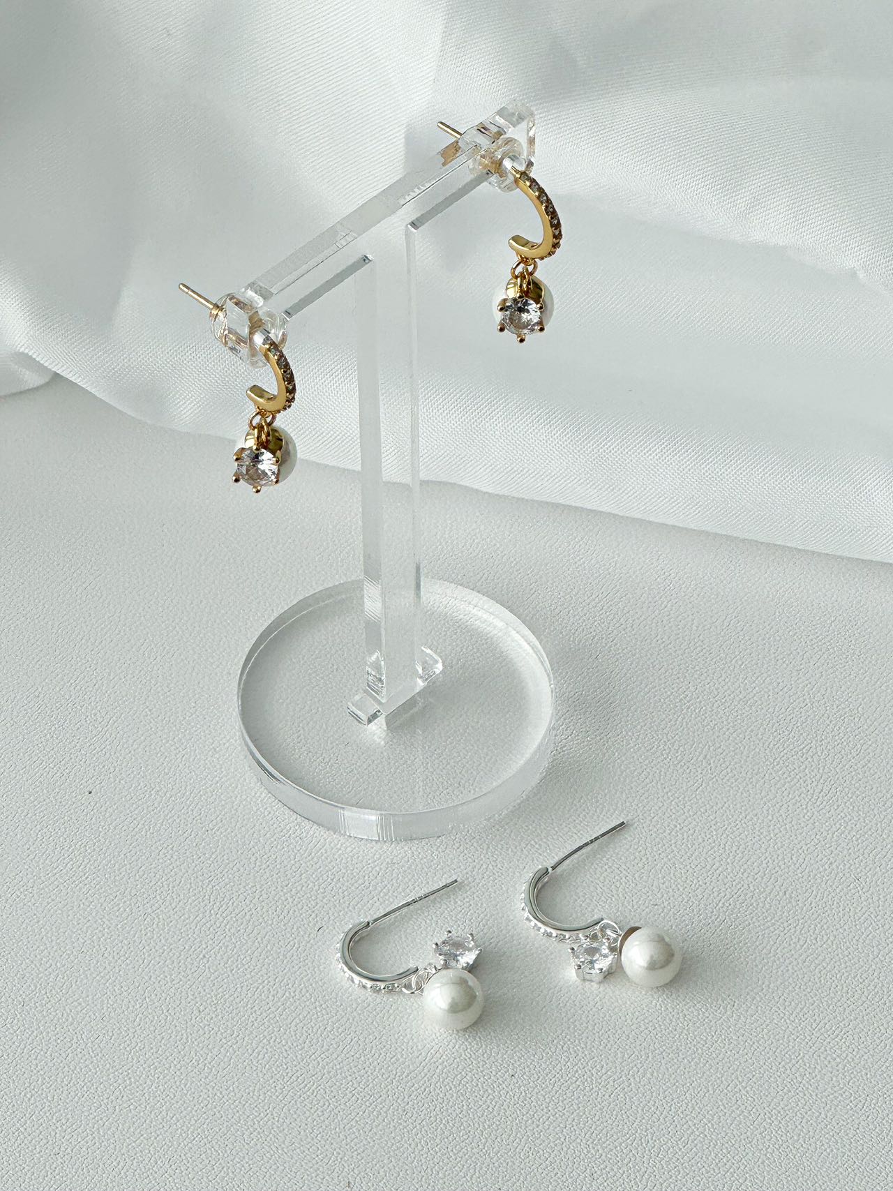 S925 Gemstone Pearl Drop Earring