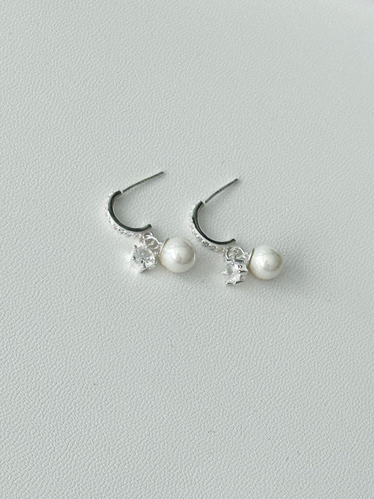 S925 Gemstone Pearl Drop Earring