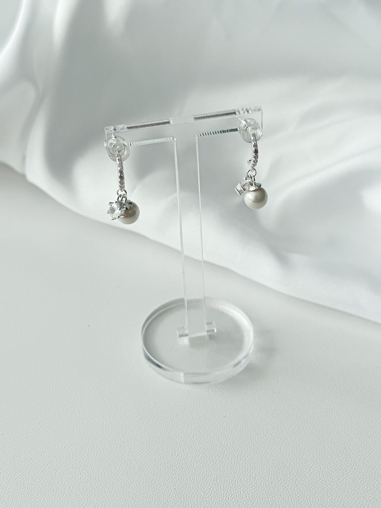 S925 Gemstone Pearl Drop Earring