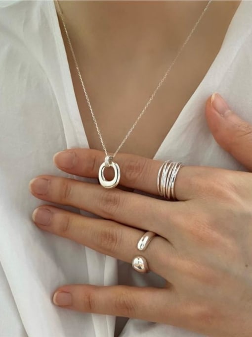 S925 Open Oval Pendant Necklace