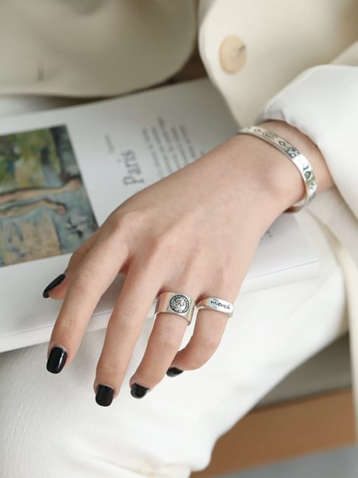 S925 Merci Letter Band Open Ring