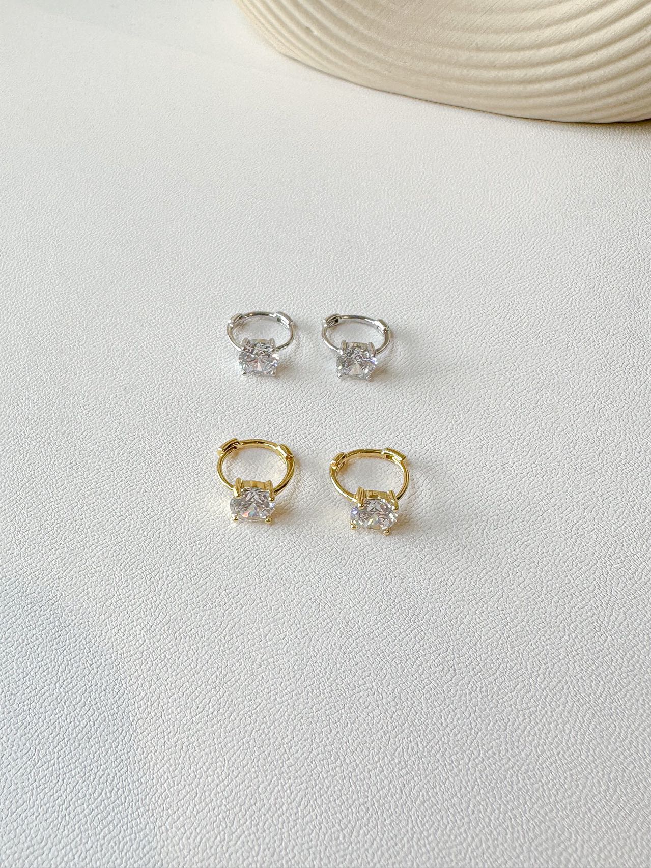 Round Cubic Zirconia Dainty Huggie Earring