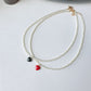 Pearl Charm Necklace | Red & Black Heart Pendant