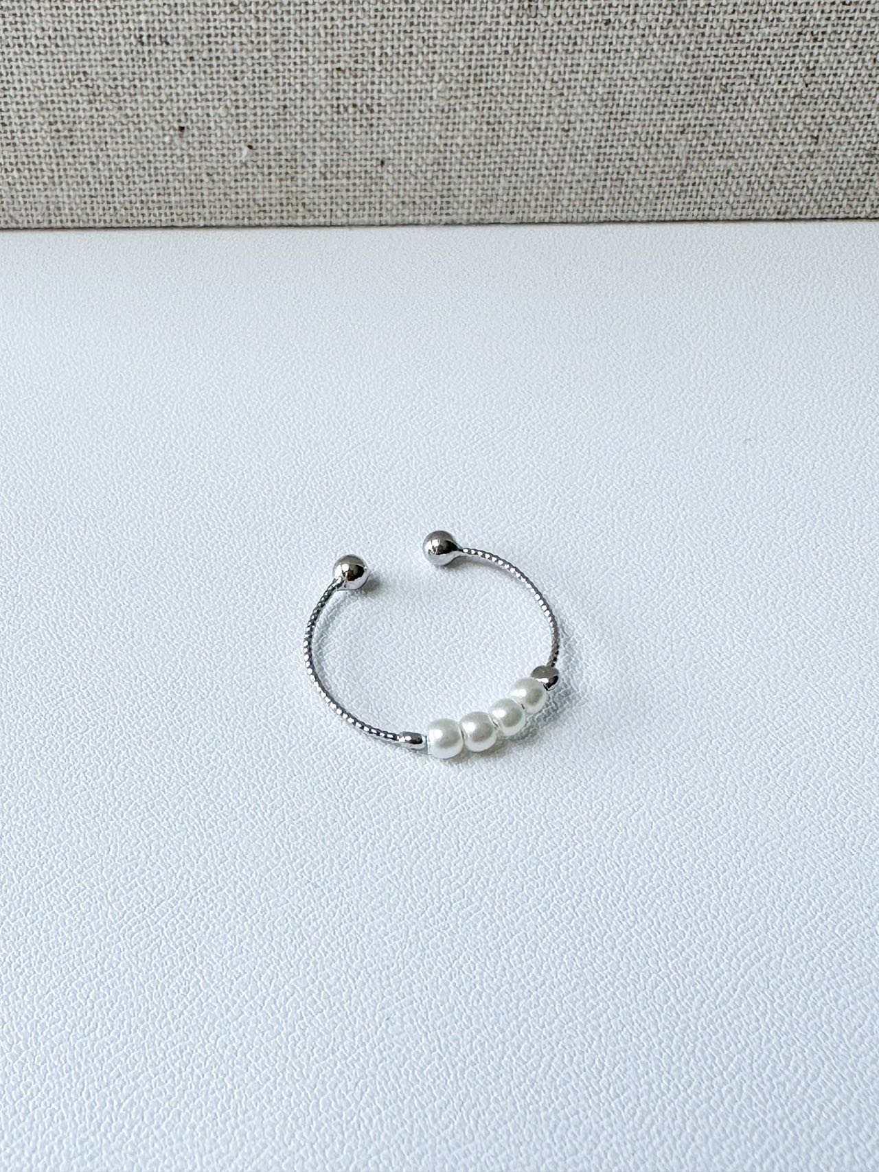 S925 Small Pearl Thin Wire Open Ring