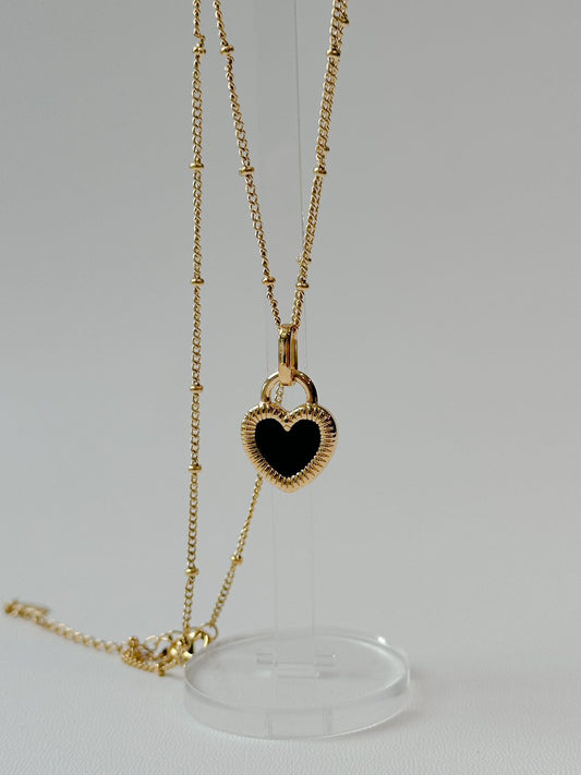 Double Sides Black & White Heart Necklace