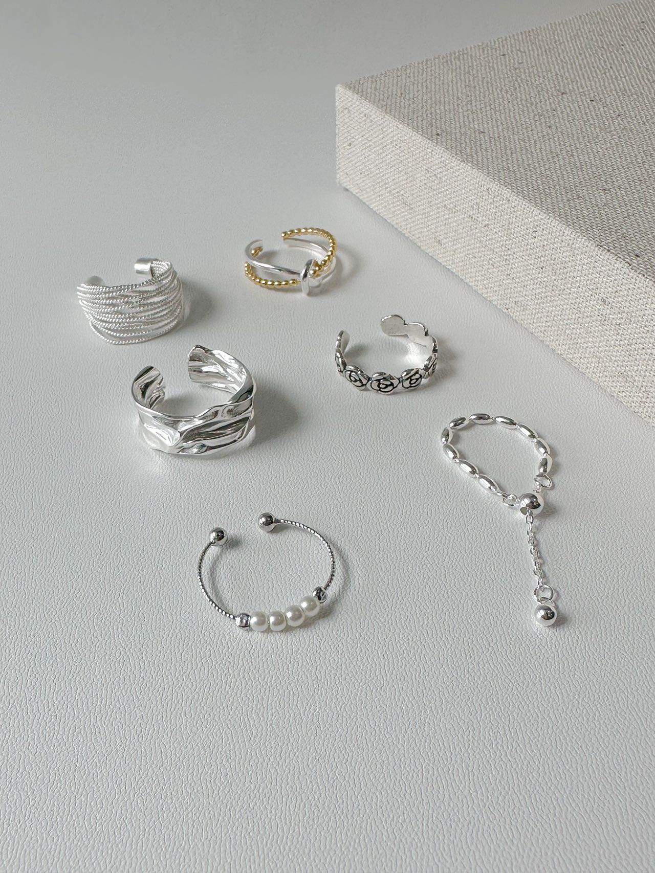 S925 Small Pearl Thin Wire Open Ring