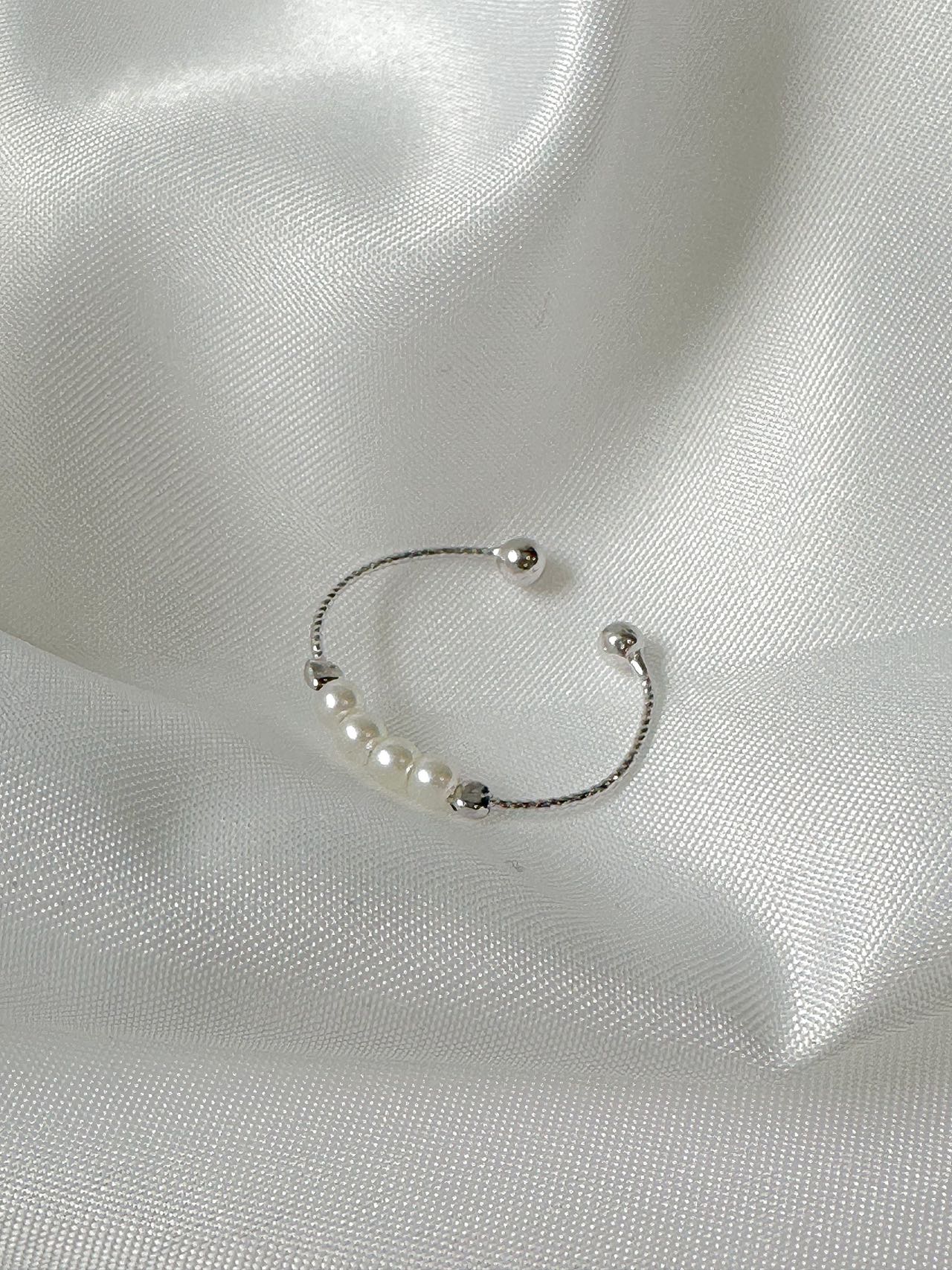 S925 Small Pearl Thin Wire Open Ring