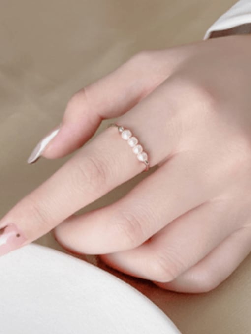 S925 Small Pearl Thin Wire Open Ring